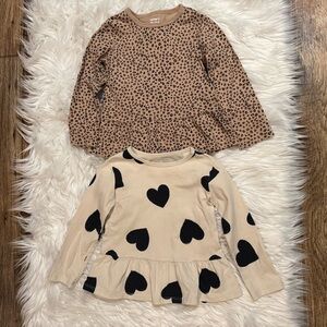 Carter’s Toddler Girl 2T Peplum Tops Lot Leopard & Heart Long Sleeve